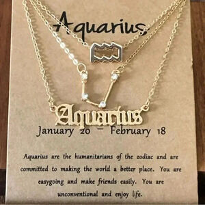 Aquarius Horoscope 3 Rose Gold Tone Stone Faux Zodiac Astrology Necklaces